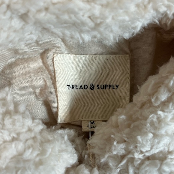 NWT Thread & Supply Nordstroms Medium Cream Sherpa Retro Pile Button Coat Jacket - Picture 8 of 14